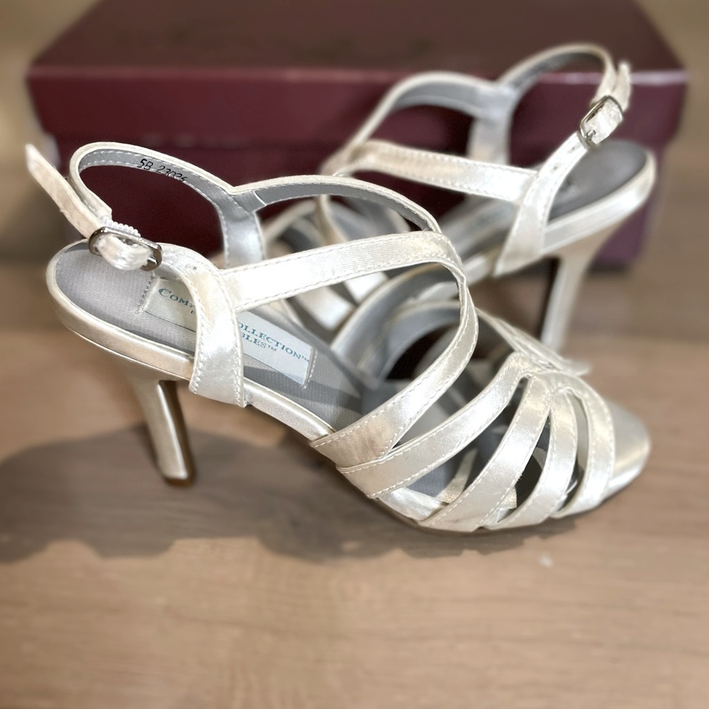 Brand new in box w/tags size 5.5 ivory/white heels with straps